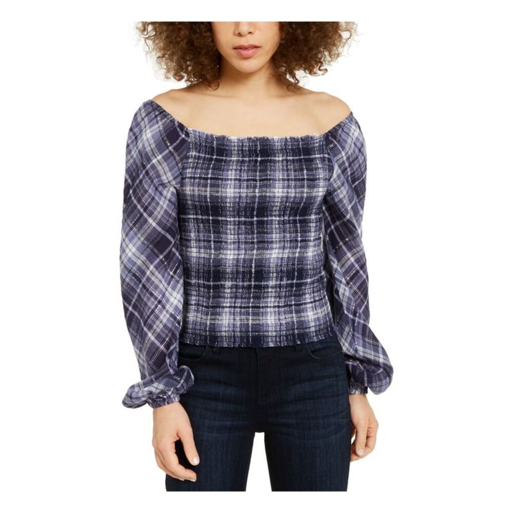 INC Womens Top Peasant Shimmering Long Sleeve Square Neck